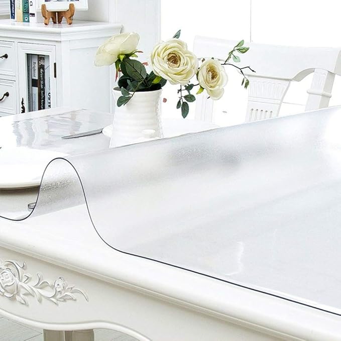 NECAUX Custom Multisize 1.5mm Thick Frosted PVC Table Cover Protector - 20 x 60 Inch Waterproof Plastic Pad Rectangle Vinyl Desk Mat for 5 Foot Coffee Table/Console Table/Media Stand/Countertop