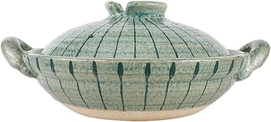 Heat Resistant Ceramic Casserole, Round Earthen Pot Cookware with Lid for Dinner and Party, Uniform Heating Stockpot for Stew, Soup, Steam, Bake(600ml/0.6quart, Green)