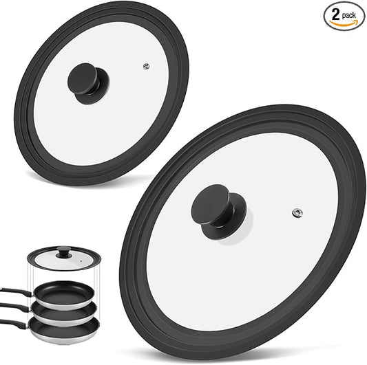 Universal Lid for Pots Pans and Skillets, 2 Pack Pan Cover fit 9", 9.5", 10" & 11", 12", 13" Diameter Cookware, Silicone Replacement Pan Lid Pot Lids for Frying Pans, Cast Iron,Tempered Glass Lid