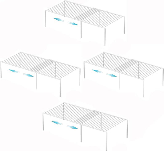 iPEGTOP Freezer Cabinet Storage Shelf Set of 4, 8 Pieces Expandable Metal Rustproof Spice Rack, Adjustable Kitchen Organizer Counter Fridge Pantry Shelf Space Saver (White)