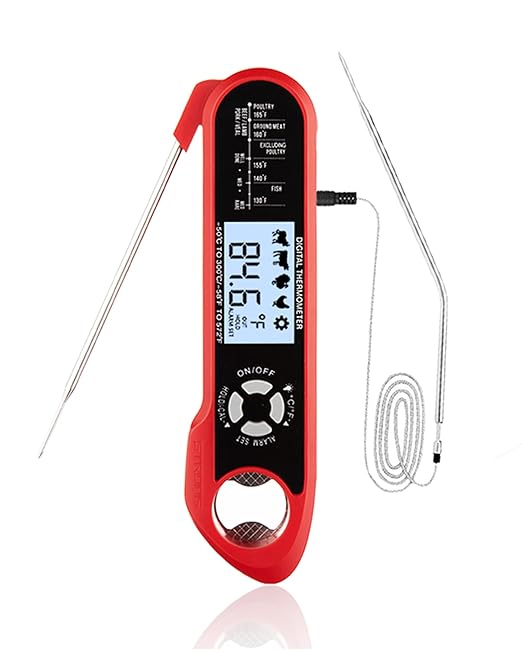 Brigii Meat Thermometer, Instant Read Digital Thermometer-Waterproof/Backlight, 43in Extended Probe and Folding Probe, Oven-Safe Design, Kitchen Food Thermometer for Deep Fry, Grilling, BBQ