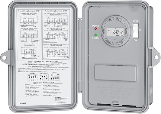 BN-LINK Pool Pump Timer, Outdoor Timer Box, Heavy Duty, 2HP 40A Max, 120, 240, 277 VAC, for Pool Pump, Water Heater, Fans, SPA, ETL Listed (Digital)