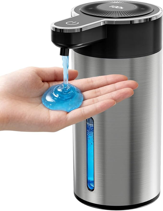 Automatic Liquid Soap Dispenser Touchless, 304 Stainless Steel Bottle Body & 13.5oz/400ml Rechargeable, 4 Adjustable Liquid Levels, IPX5 Waterproof,Level Display for Bathroom Kitchen