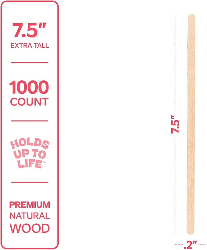GUSTO [1000 Count] 7.5 Inch Wooden Coffee Stirrers - Wood Stir Sticks, Biodegradable, Eco-Friendly Wood Stirrers for Coffee & Cocktails (Formerly Comfy Package)