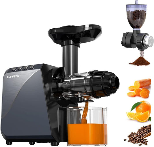 Cold Press Slow Juicers for Carrot Celery Ginger Beet, Electric Coffee Grinder, 250W Masticating Juicer Machine Vegetables Fruit Juice Extractor Easy To Clean Quiet Juicer BPA-Free Reverse Function