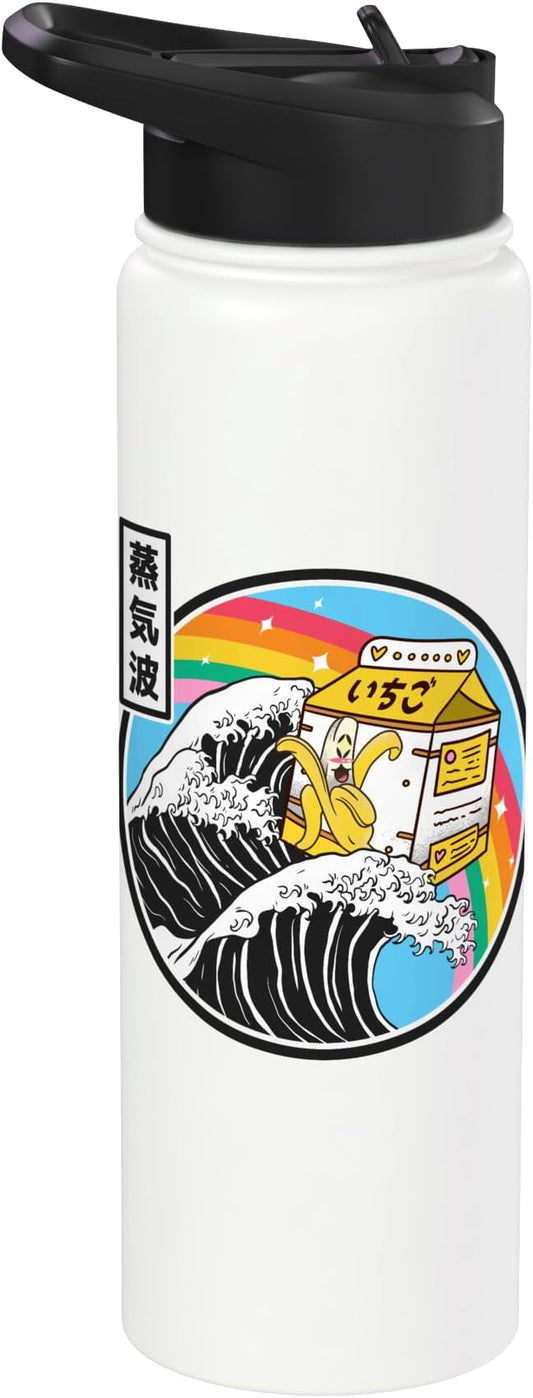 Banana Milk Carton Great Wave Kawaii Retro Rainbow Anime Stainless Steel Insulated Water Bottle