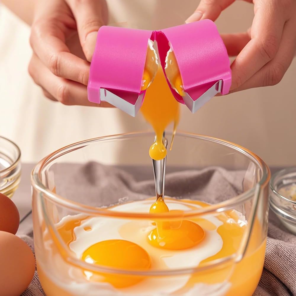 Egg Shell Opener Remover, Eggs Peeler Separator for Boiled and Raw Eggs, Stainless Steel Eggshell Cutter Kitchen Tools for Cooking and Breakfast Prep (Yellow, 2 Pcs)