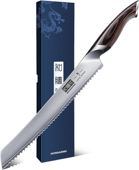 Bread Knife 10 inch, Japanese High Carbon Stainless Steel Serrated Bread Knives, Professional Bread Cutting Knife for Homemade Bread