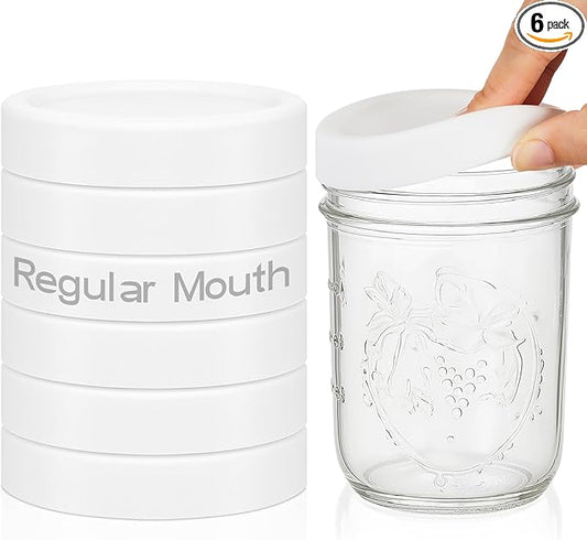 Teenyyou 6 Pcs Silicone Lids Mason Jar Lids Thickened Leak Proof Lid for 70mm Mouth Mason Jars, Reusable Large Canning Jar Caps(White)