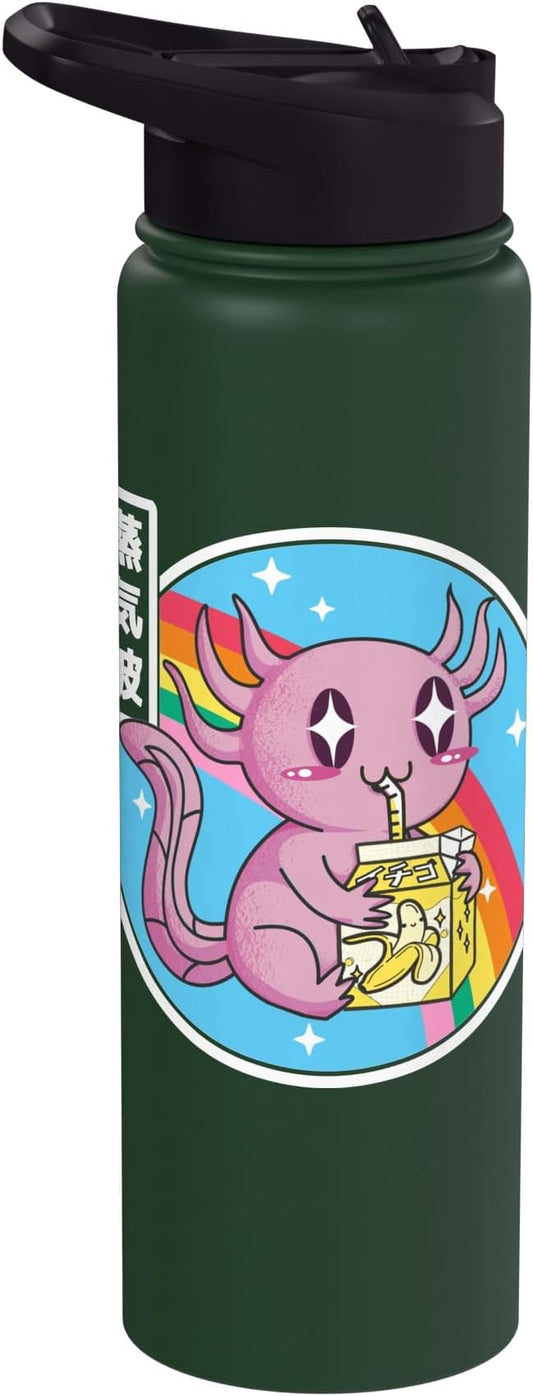 Axolotl Banana Milk Carton Kawaii Retro Rainbow Anime Stainless Steel Insulated Water Bottle