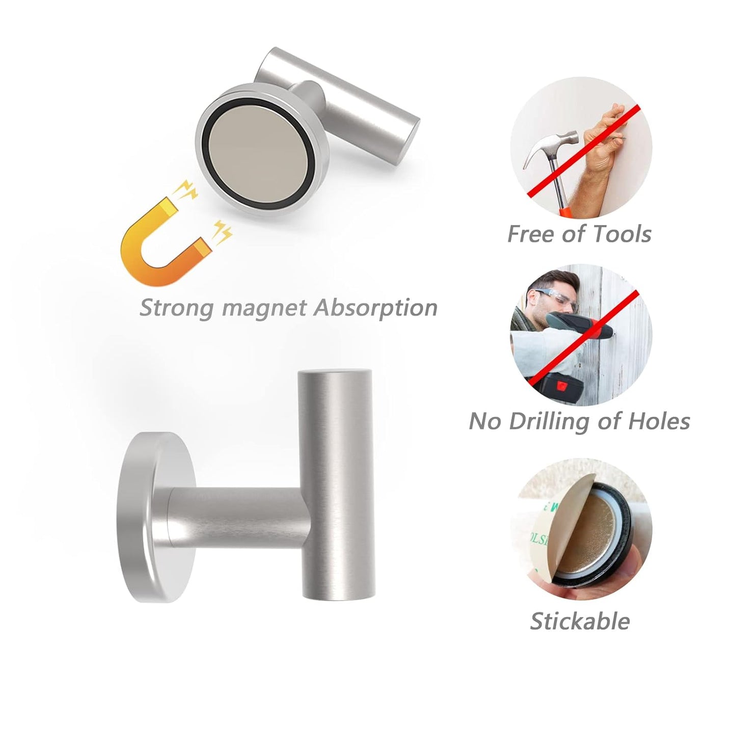 Magnetic Hooks Coat Magnet Hooks for Hanging,Magnetic Hooks Heavy Duty with Rare Earth Neodymium for Pot Holder,Grill,Refrigerator,Home,Kitchen,Workplace or Office.Pack of 4,Silver