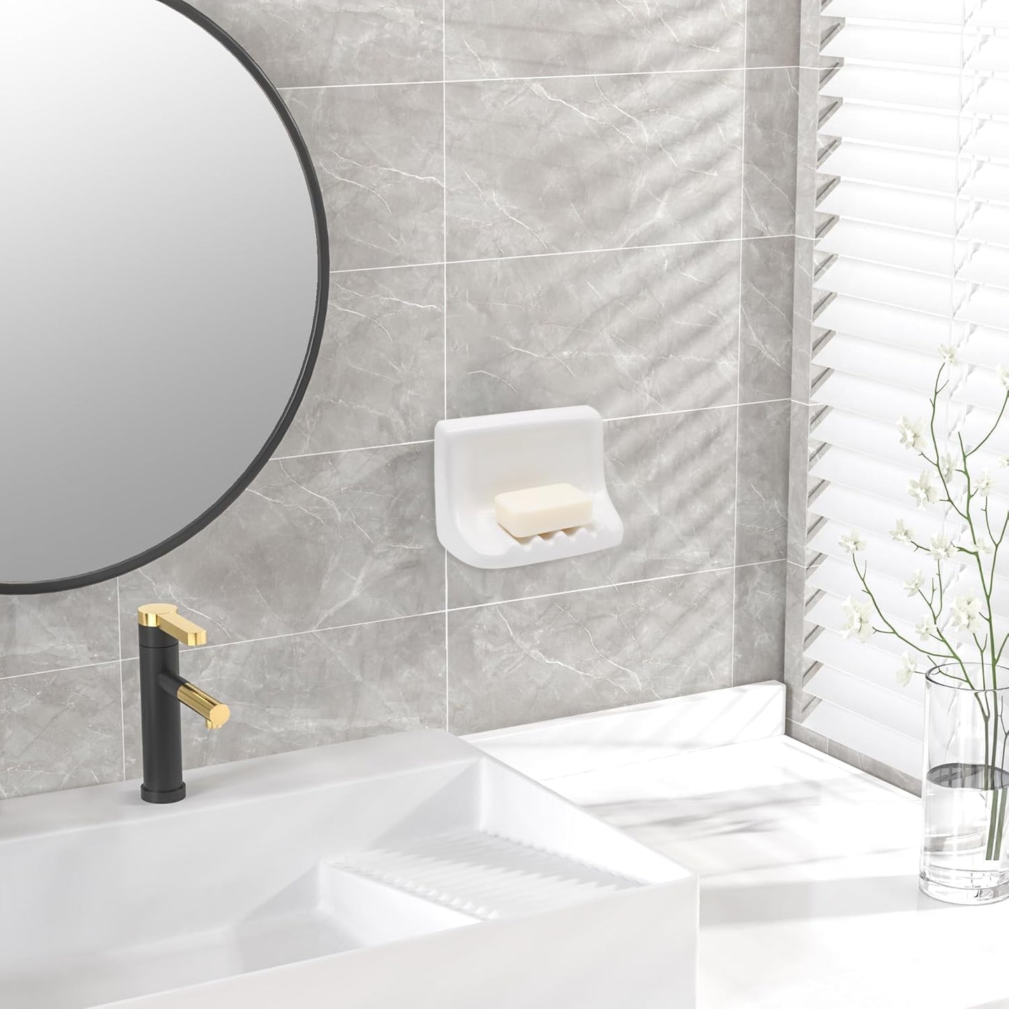 White Vintage Mounted Ceramic Soap Dish for Shower Wall,Retro Ceramic Soap Holder Porcelain Soap Dish Holder Tray for Home Bathtub Bathroom Sink Shower Wall Easy to Clean Keep Soap Dish Dry