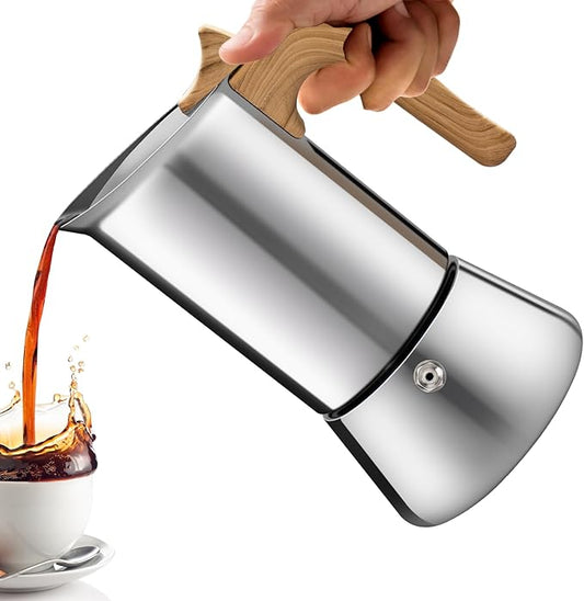 No Coating 12 Cup Moka Pot Thickened 304 Stainless Steel Stovetop Espresso Coffee Maker 600ml 20oz Mocha Percolator Greca Cuban Ideal for Making Rich Authentic Italian Café