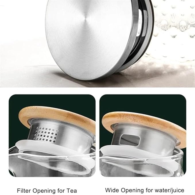 Tea Set Glass Water Pitcher with Filter Lid and Pouring Spout Heat Resistant Carafe for Hot Cold Beverages Homemade Ice Tea Bottle Teapot Set(1.8L)