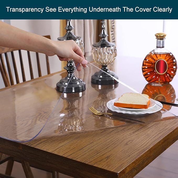 Wadrac Plastic Clear Table Cover Protector-1.5mm Thick PVC Glass Desk Topper Pad Waterproof Scratchproof for Office Pad Writing Desk Mat Pad Children Painting Game Table Living Room Protective Vinyl