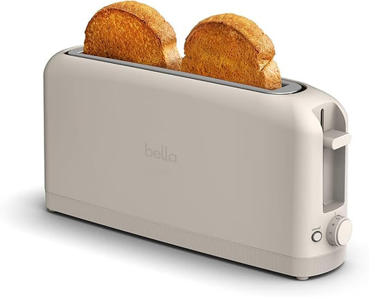 bella 2 Slice Slim Toaster,Fits-anywhere™ Kitchenware,6 Setting Shade Control with Reheat & Cancel Buttons,Fits sourdough,10” Long Slot,Anti Jam & Auto Shutoff,900 Watt,Oatmilk,(Pack of 6)