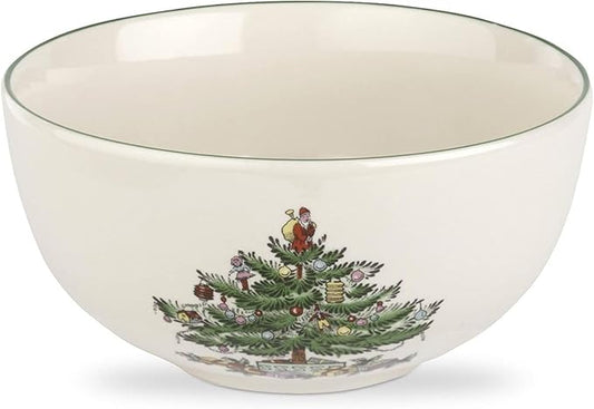 Spode Christmas Tree Large Round Bowl - 10-Inch Porcelain Serving Dish for Salad, Pasta & Side Dishes - Iconic Holiday Design with Green Trim, Dishwasher, Microwave Safe - Festive Gatherings