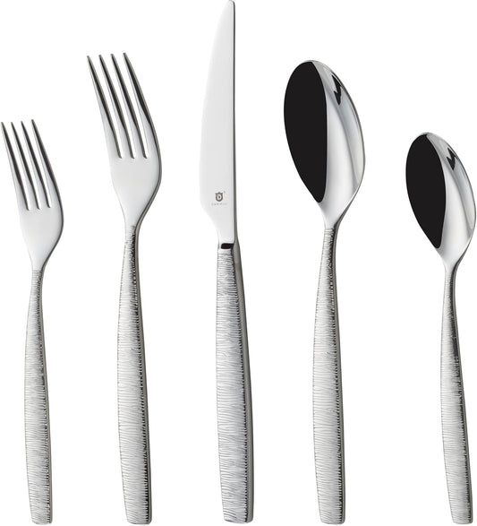 Engraved Silverware Set for 16 | 18/10 Stainless Steel Flatware with Mirror Finish and Engraved Handles | Heavy-Duty, Dishwasher Safe, Built to Last (80-Piece, Mezzano Engraved)
