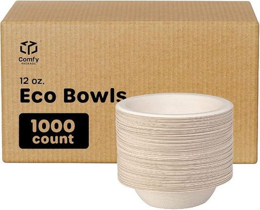 GUSTO [Case of 1,000 12 oz Heavy-Duty 100% Compostable Kraft Paper Soup Bowls – Eco-Friendly Disposable Sugarcane (Formerly Comfy Package)