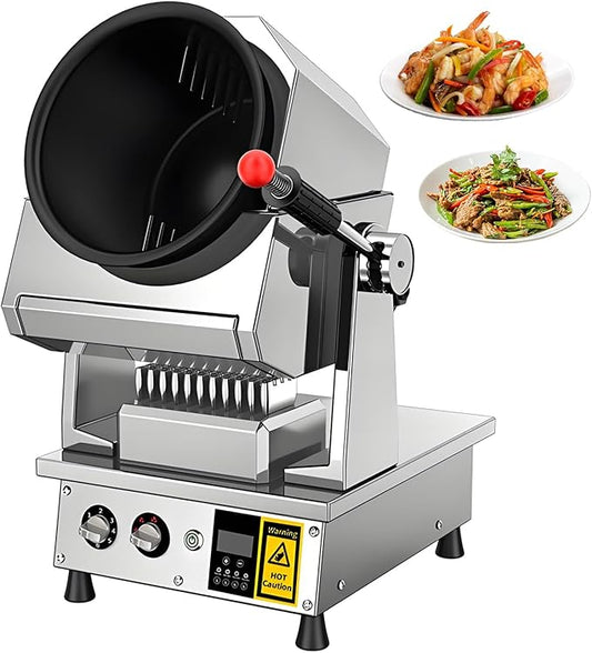 Automatic Stir Fry Machine Countertop Cooker with Water Spray & Drum Design – Natural Gas Smart 360° Cooking Machine Capacity 1.5L-9.3L,110V 100W
