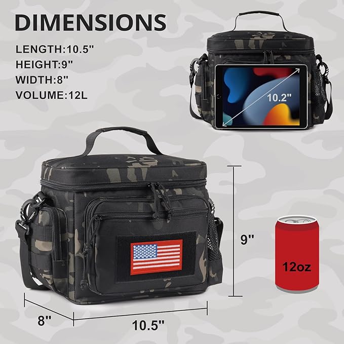 ATRIPACK Lunch Box for Men, Tactical Lunch Bag MOLLE Webbing Leakproof Insulated Large Lunch Cooler Women Adult Meal with Adjustable Shoulder Strap Durable Lunch Pail (Camo-Black)
