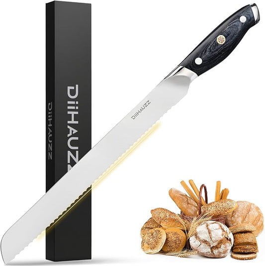 Bread Knife, 10 Inch Serrated Knife for Slicing Homemade Bread, Razor Sharp High Carbon Steel, Professional Bakery Kitchen Knives with Full Tang Ergonomic Handle for Sourdough, Bagel, Cake