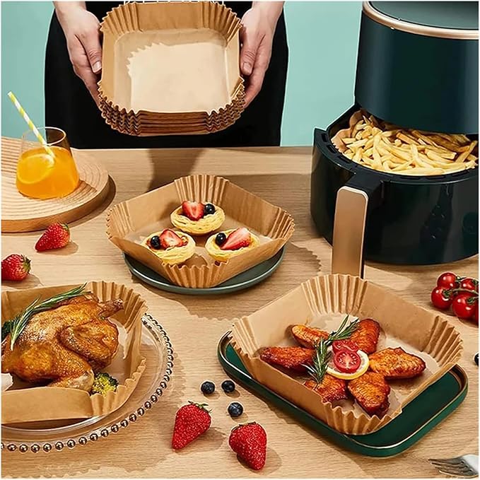 Large Air Fryer Disposable Paper Liners Nonstick 23cm Oven Airfryer Parchment Baking Paper ，Compatible For Ninja，Compatible For COSORI ，Grill Cooking Basket(23cm round,100 Pcs)