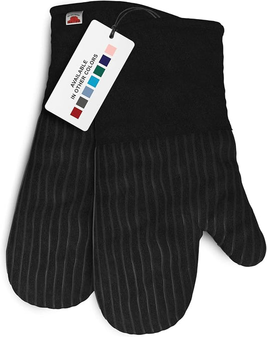 Big Red House - Silicone Oven Mitts - Black Set of 2-12.5" - Heat Resistant to 536 F / 280 C Kitchen Gloves - Professional Grade Protection Hot Cooking Baking