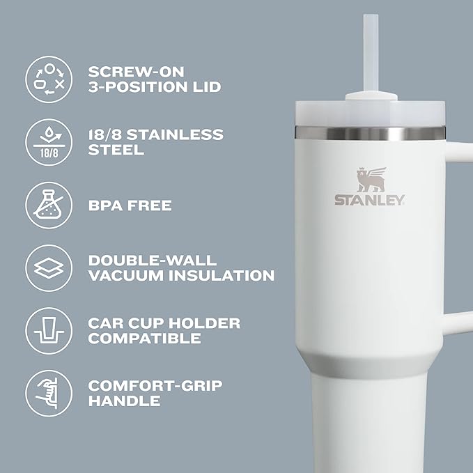 STANLEY Quencher H2.0 Tumbler with Handle and Straw 20 oz | Flowstate 3-Position Lid | Cup Holder Compatible for Travel | Insulated Stainless Steel Cup | BPA-Free | Peony