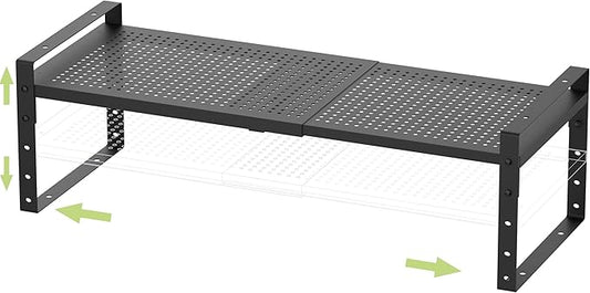 Expandable Stackable Aadjustable Shoe Rack Pantry Shelf for Kitchen Cabinets Counter Shelves Countertop Cupboard Storage Solution,Sturdy Heavy-Duty Metal Construction(1Pack/Black/Medium)