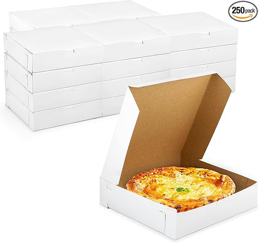 Fit Meal Prep [250 Pack] White Pie Boxes - 10x10x2.5 Inch Square Bakery Boxes for Cookies, Cheesecake, Chocolate Covered Strawberries, Dessert, Macaroon, Bread - Bulk Paper Cardboard Boxes