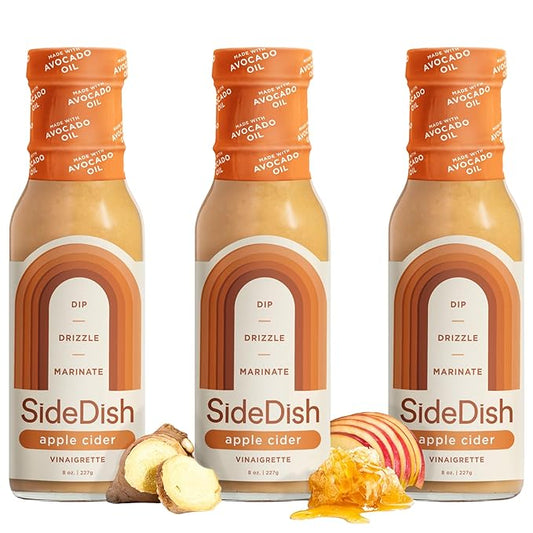 SideDish Apple Cider Vinaigrette (Pack of 3) - Seed Oil, Dairy & Gluten Free Salad Dressing w/Avocado Oil - Refined Sugar Free, All-Natural Ingredients - Paleo-Friendly Dip, Glaze & Marinade