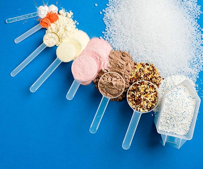 Plastic Measuring Scoop, (39 cc | 2.63 tbsp | 1.32 fl oz. | 39 mL) Long Handle Spoons for Powders, Granules, Coffee, Pet Food, Baking Supplies, Protein and Other Dry Goods, BPA Free (Set of 100)