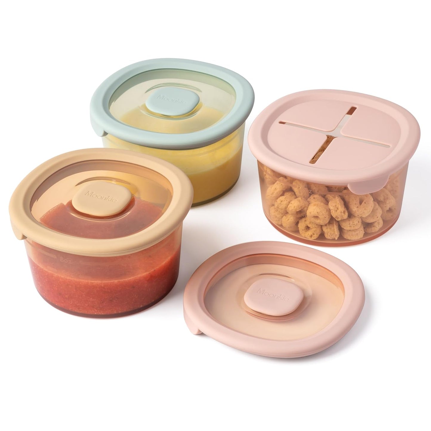 Moonkie Silicone Snack Containers for Kids | 8 oz Baby Food Storage Containers with Airtight Lids and A Snack Lid | Baby Food Jars | BPA Free | Freezer & Dishwasher Safe | 3 Pack