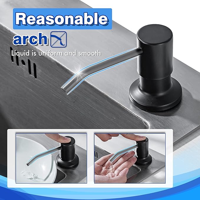 Built in Soap Dispenser for Kitchen Sink WEWE, Stainless Steel Matte Black in Counter soap Dispenser Refill from The Top 10oz Large Liquid Bottle
