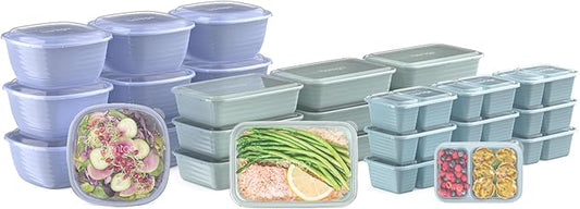 Bentgo Prep 60-Piece Variety Meal Prep Kit - Reusable PFAS & BPA-Free Food Containers 1-Compartment Trays, Prep Bowls, & Snack Boxes - Microwave, Freezer, & Dishwasher Safe (Floral Pastels)