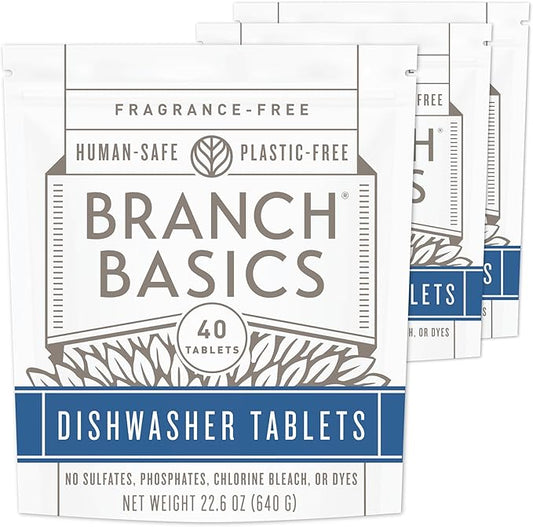 Branch Basics Dishwasher Tablets – 120 Ct | Plastic-Free, Fragrance-Free, Human-Safe | Delivers a Powerful Clean Without Harsh Chemicals (40 Count (Pack of 3))