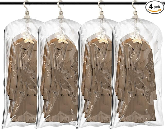TAILI Hanging Vacuum Sealer Spave Saver Storage Bags for Clothes, Closet Organizers, Travel, (4 Pack Short) Clear
