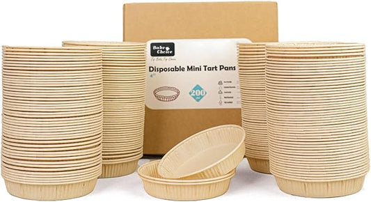 Bake Choice 200pcs Paper Mini Tart Pans for Baking, mini pie tins 4Inch Mini Pie Pans, Non-stick, Disposable Quiche Baking Dish, Oven safe, Microwave safe