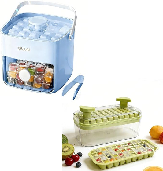 Ice Cube Tray with Lid and Bin+ Ice Cube Trays Press Easy Release