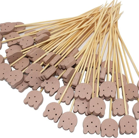 BLUE TOP 200PCS 4.7 Inch Brown Bears Bamboo Cocktail Picks Bamboo Toothpicks Fruit Picks for Home Party Appetizers Cocktail Decorations Charcuterie Board