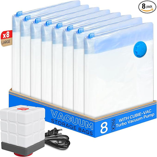 Vacuum Storage Bags for Clothing, 8 Large Vacuum Seal Bags Space Saver for Clothes, Comforters, Blankets, Bedding, Vacuum Sealer Bags with Electric Pump (2025 Upgrade)