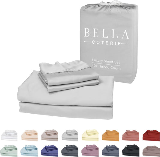 Bella Coterie Luxury Bamboo Viscose Twin Size Sheet Set | 100% Organically Grown | Ultra Soft | Cooling for Hot Sleepers | 18" Deep Pocket [Grey Mist]