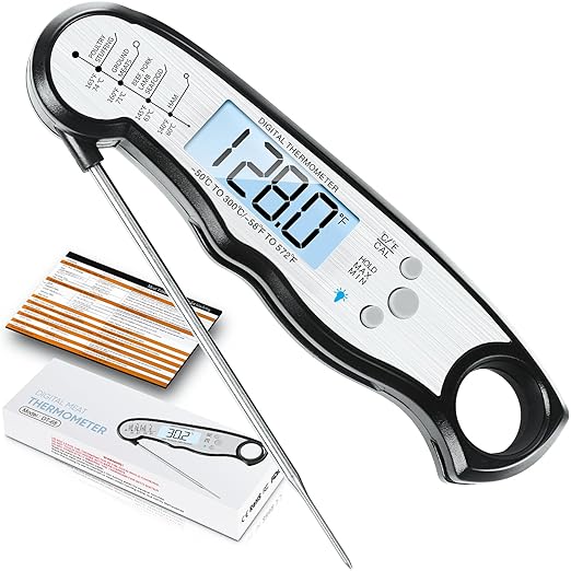 Digital Meat Thermometer, Waterproof Instant Read Food Thermometer for Cooking and Grilling. Kitchen Gadgets, Accessories with Backlight & Calibration for Candy, BBQ Grill, Liquids, Beef, Turkey