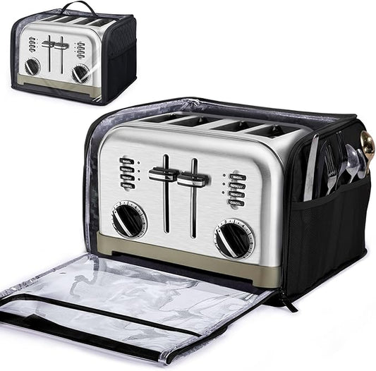 BAGSPRTIE Toaster Cover for 4 Slice Wide Slot, Full Open Dust Covers for Kitchen Appliances Compatible with Cuisinart, BELLA, Black and Decker 4 Slices, Toaster Bags with Zipper Closure (Cover Only)
