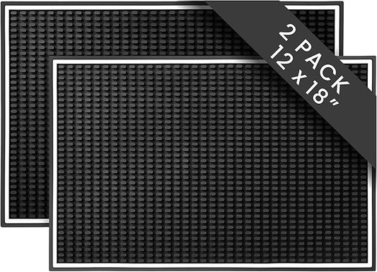 Bar Mat 2-Pack, 18 x 12 Rubber Coffee Bar Mats for Countertop, Bartending, Home Use, Spill Protection and Coffee Stations, Ideal Matt for Cocktail, Whiskey and Espresso