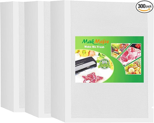 MakMeFre 300 Pint Size 6" x 10" Vacuum Sealer Bags with BPA Free and Heavy Duty,Great for Food Storage Vaccume Sealer PreCut Bag