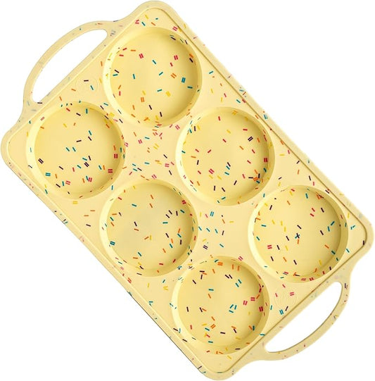BAKE BOSS Jumbo Top Silicone Muffin Pans for Baking, 4 Inch Silicone Jumbo Muffin Pan 6 Cup, Egg Pan for Baking English muffins, Whoopie Pies, Corn Bread Bites, Confetti Muffin Top Pans Non Stick