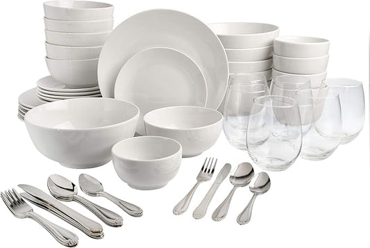 Gibson Home All U Need 60 Piece Plates, Bowls, Glassware, Forks, Spoons, and Knives (Service for 6) Dinnerware Set