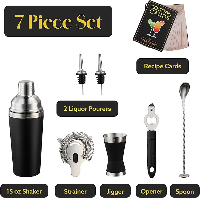 Excellent Grip Mixology Bartender Kit - Drink Mixer Set with All Essential Bar Accessories - Premium Bar Tool Set for The Ultimate Home Bar Experience, Housewarming Gifts New Home (Black)
